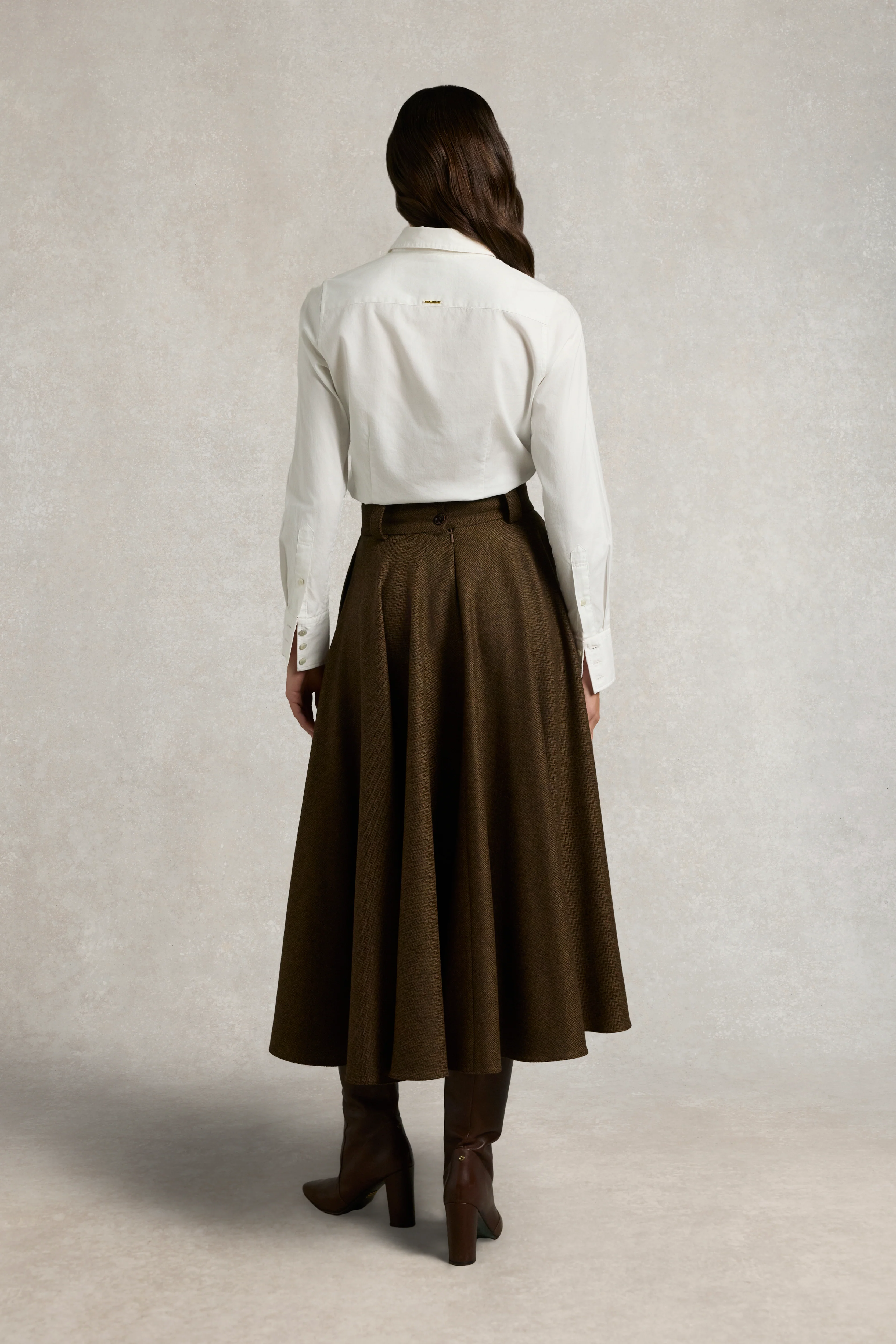 360 Maxi Tweed Circle Skirt (Tobacco Herringbone) - Image 4