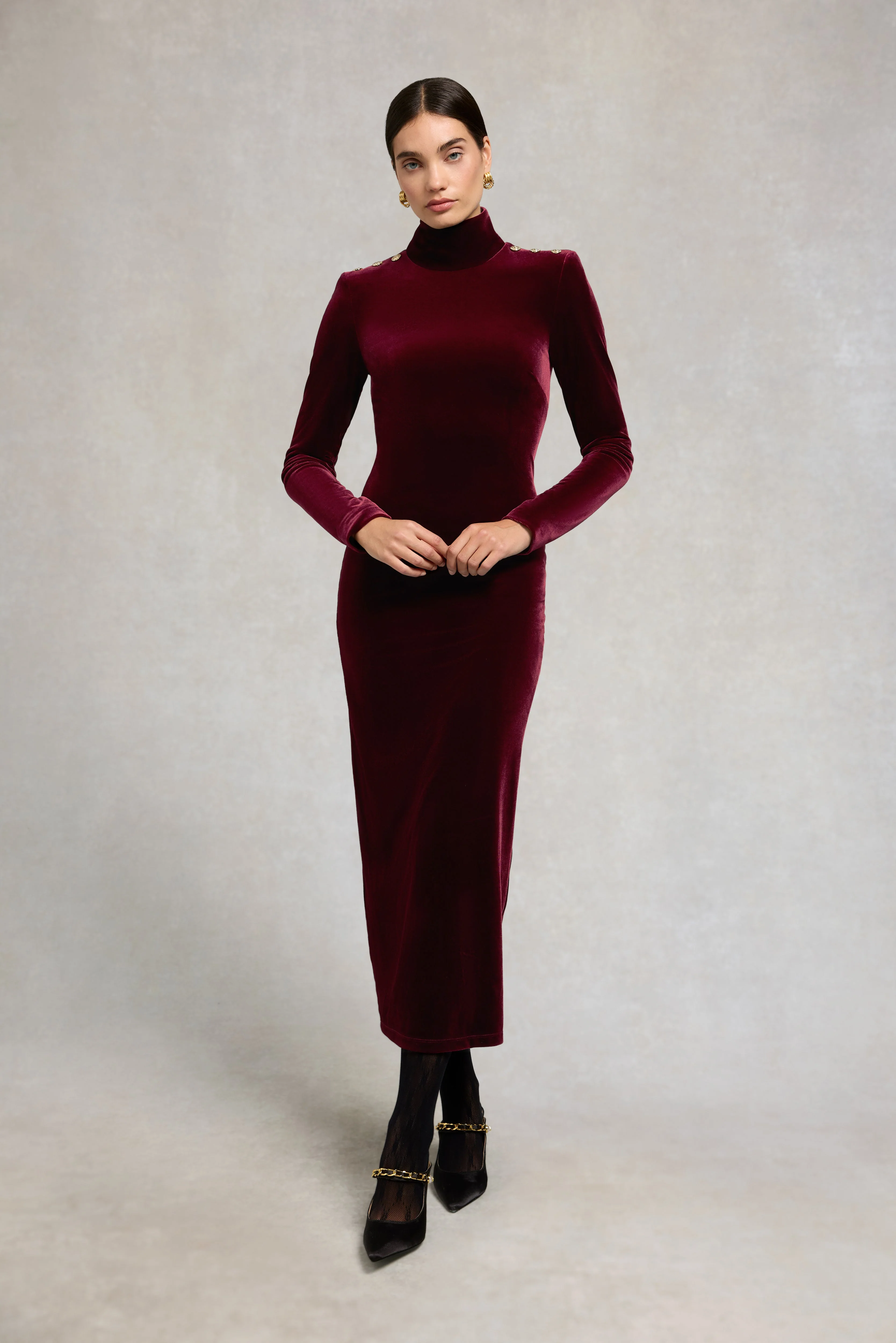 Cara Velvet Maxi Dress (Burgundy) - Image 2