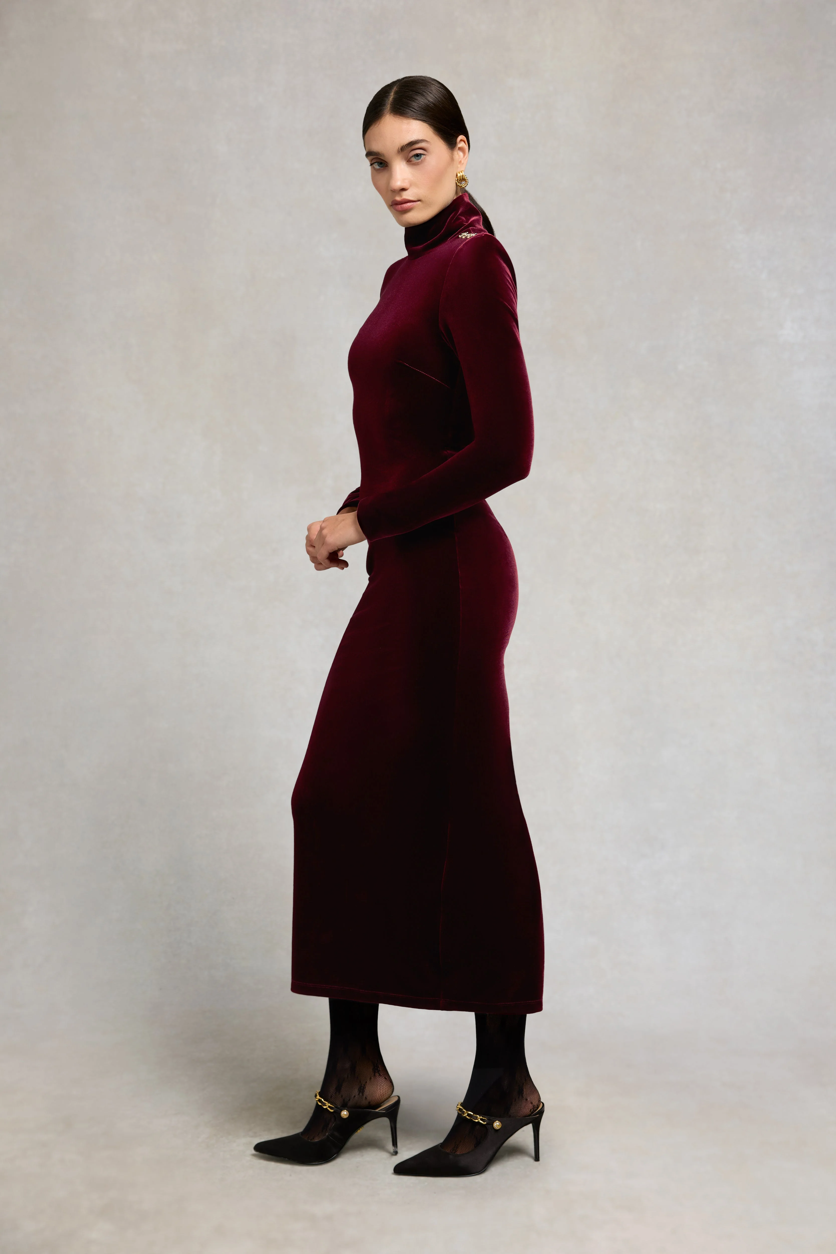 Cara Velvet Maxi Dress (Burgundy) - Image 4