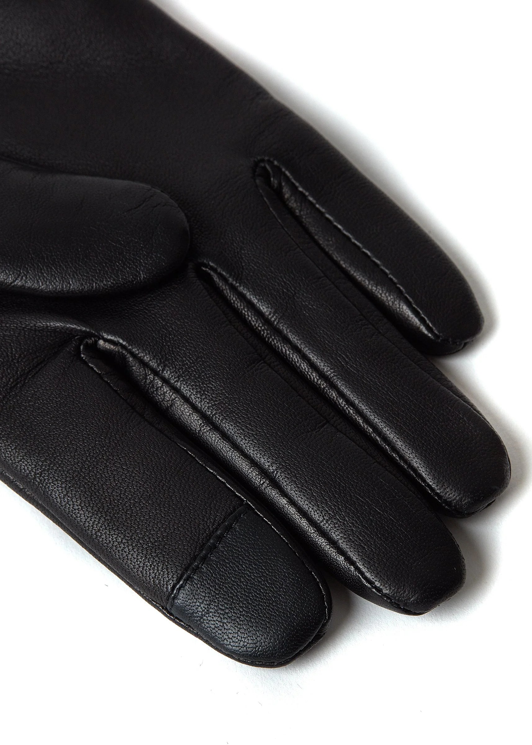 Cashmere Lined Faux Trim Leather Gloves (Black) - Image 5