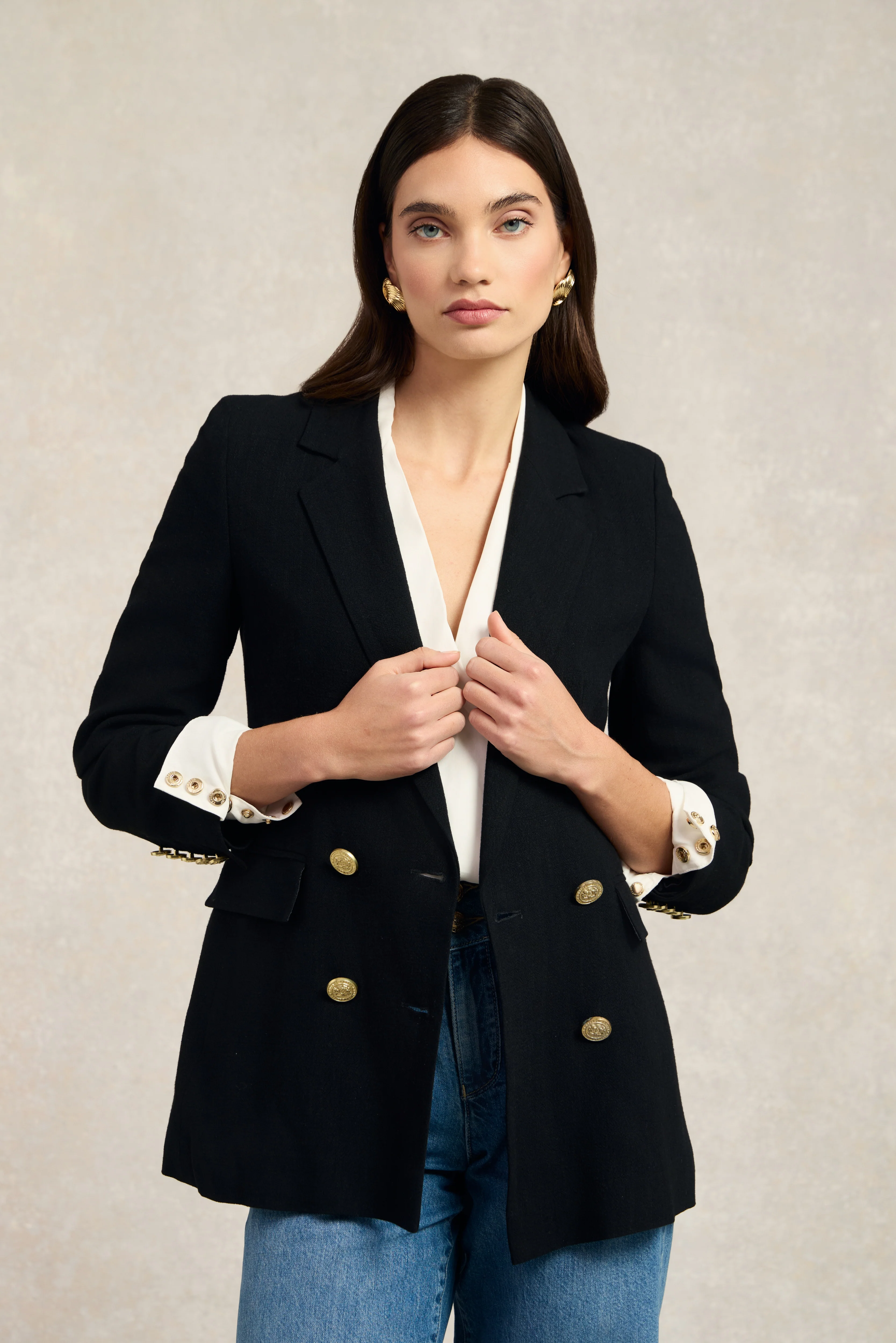 Double Breasted Blazer (Black Linen) - Image 10