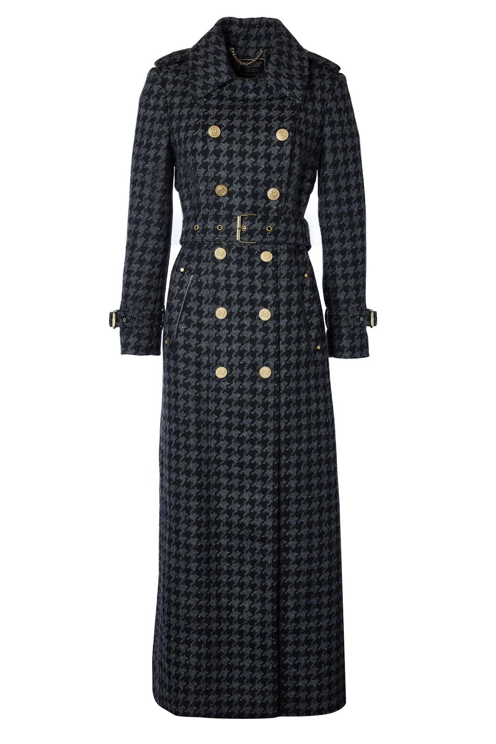 Full Length Chelsea Trench Coat (Large Scale Charcoal Houndstooth) - Image 7