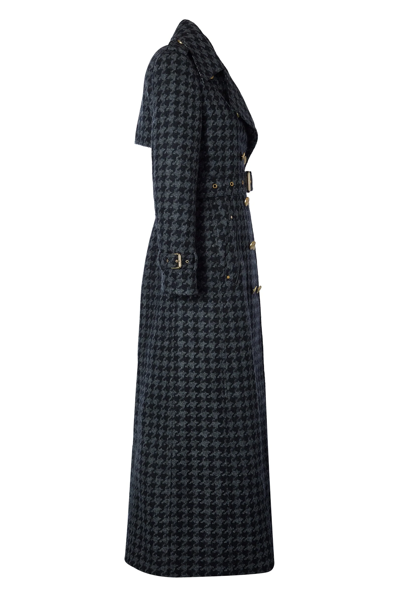 Full Length Chelsea Trench Coat (Large Scale Charcoal Houndstooth) - Image 8