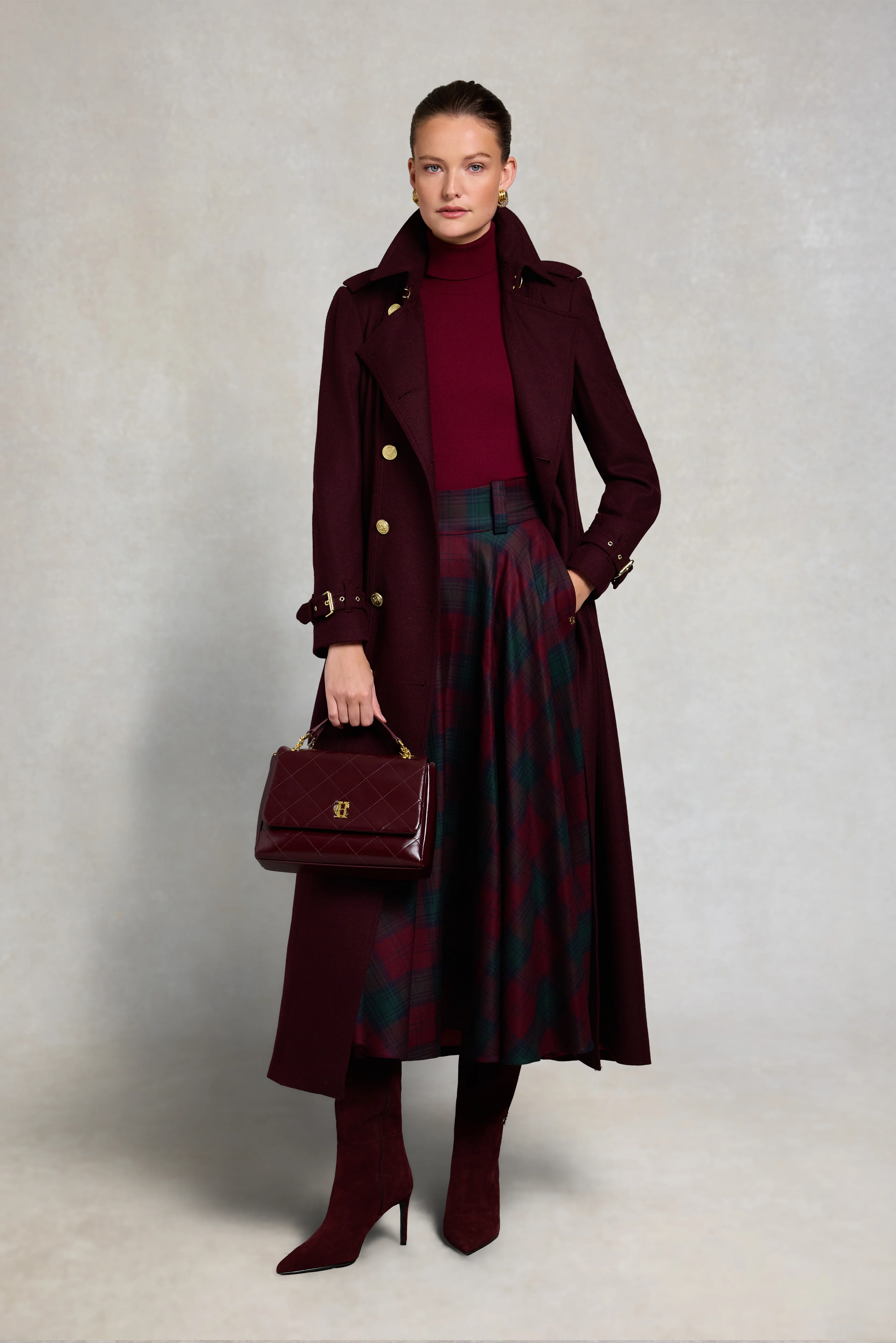 360 Maxi Tweed Circle Skirt (Mulberry Tartan) - Image 3