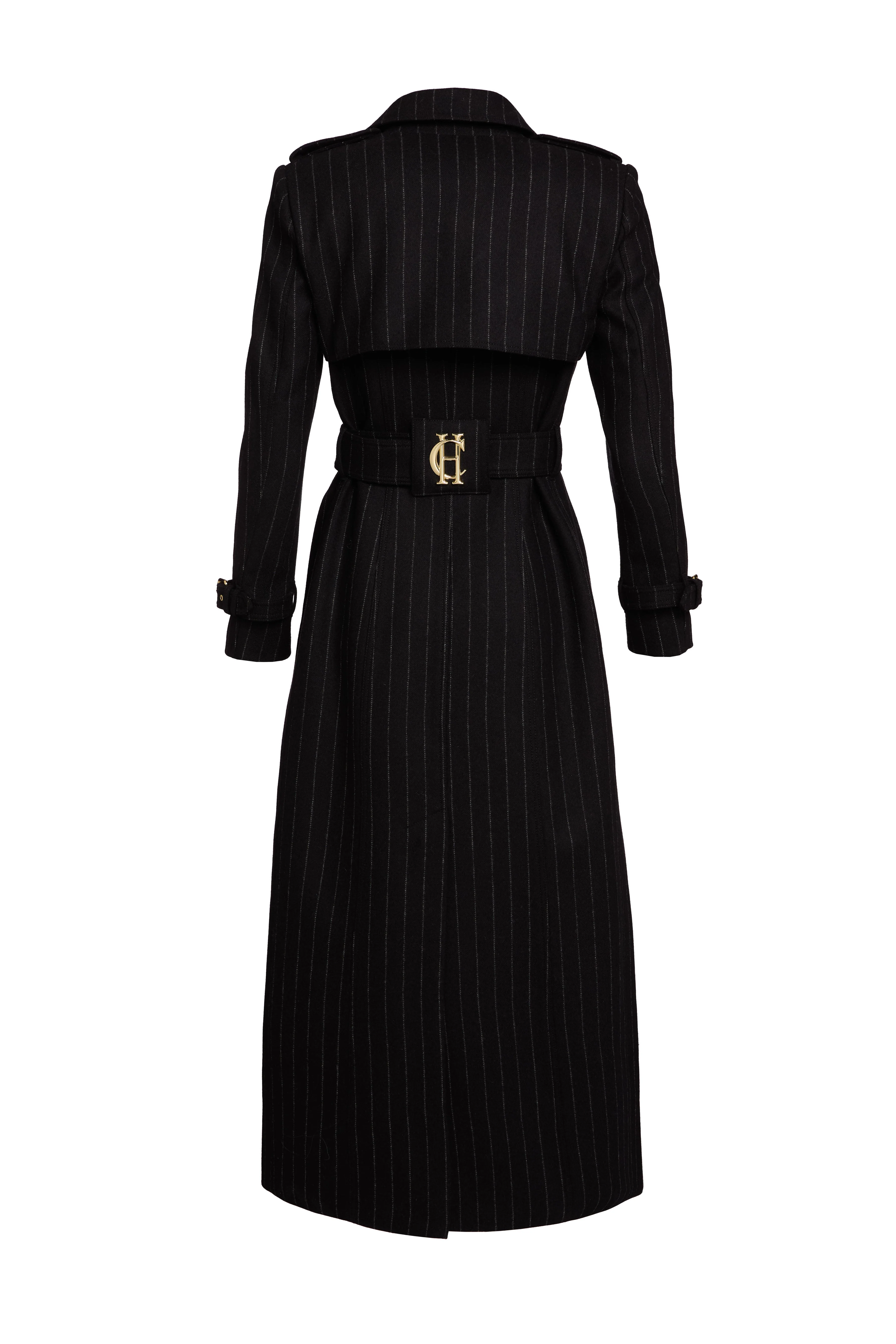Full Length Marlborough Trench Coat (Black Pinstripe) - Image 10