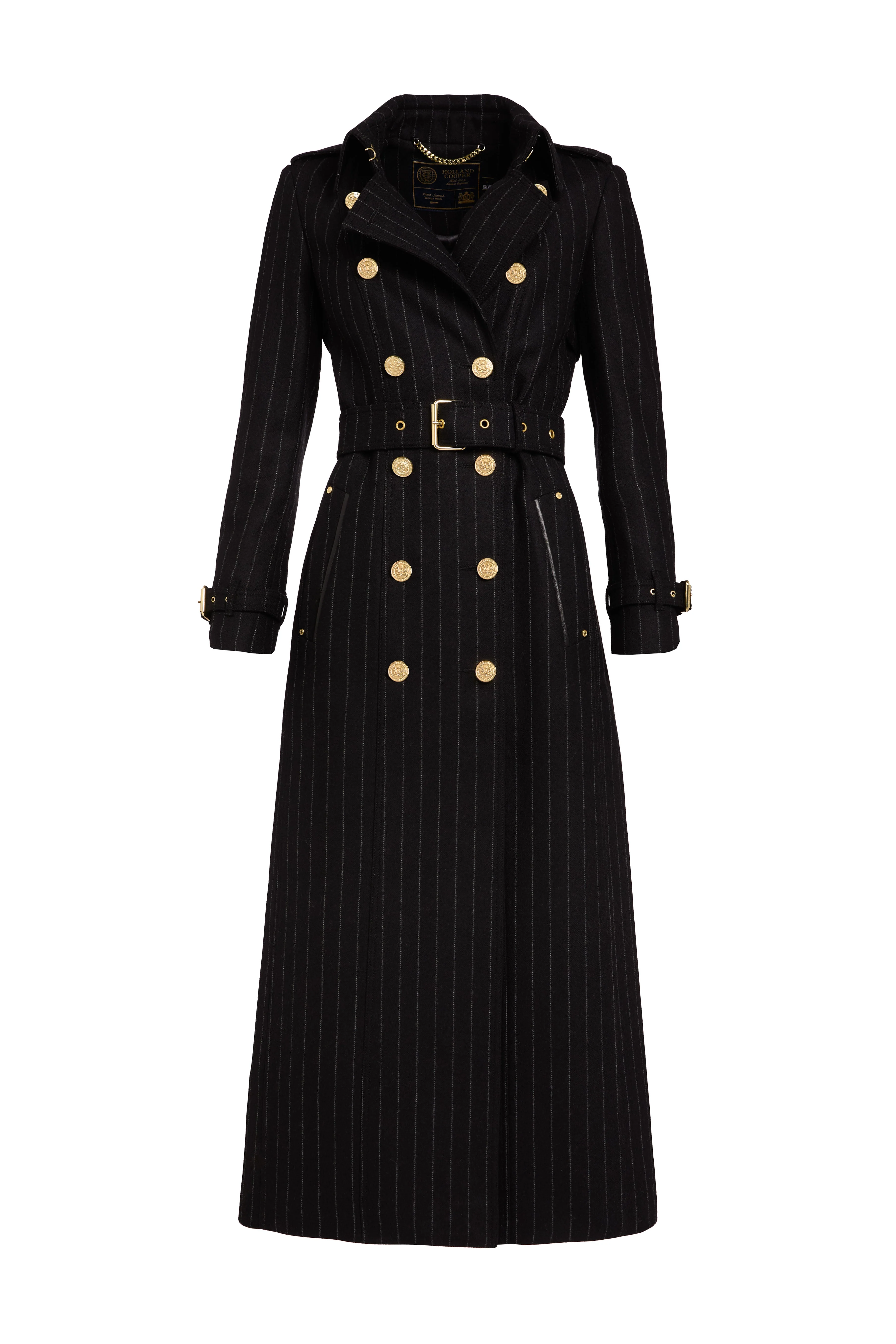Full Length Marlborough Trench Coat (Black Pinstripe) - Image 4