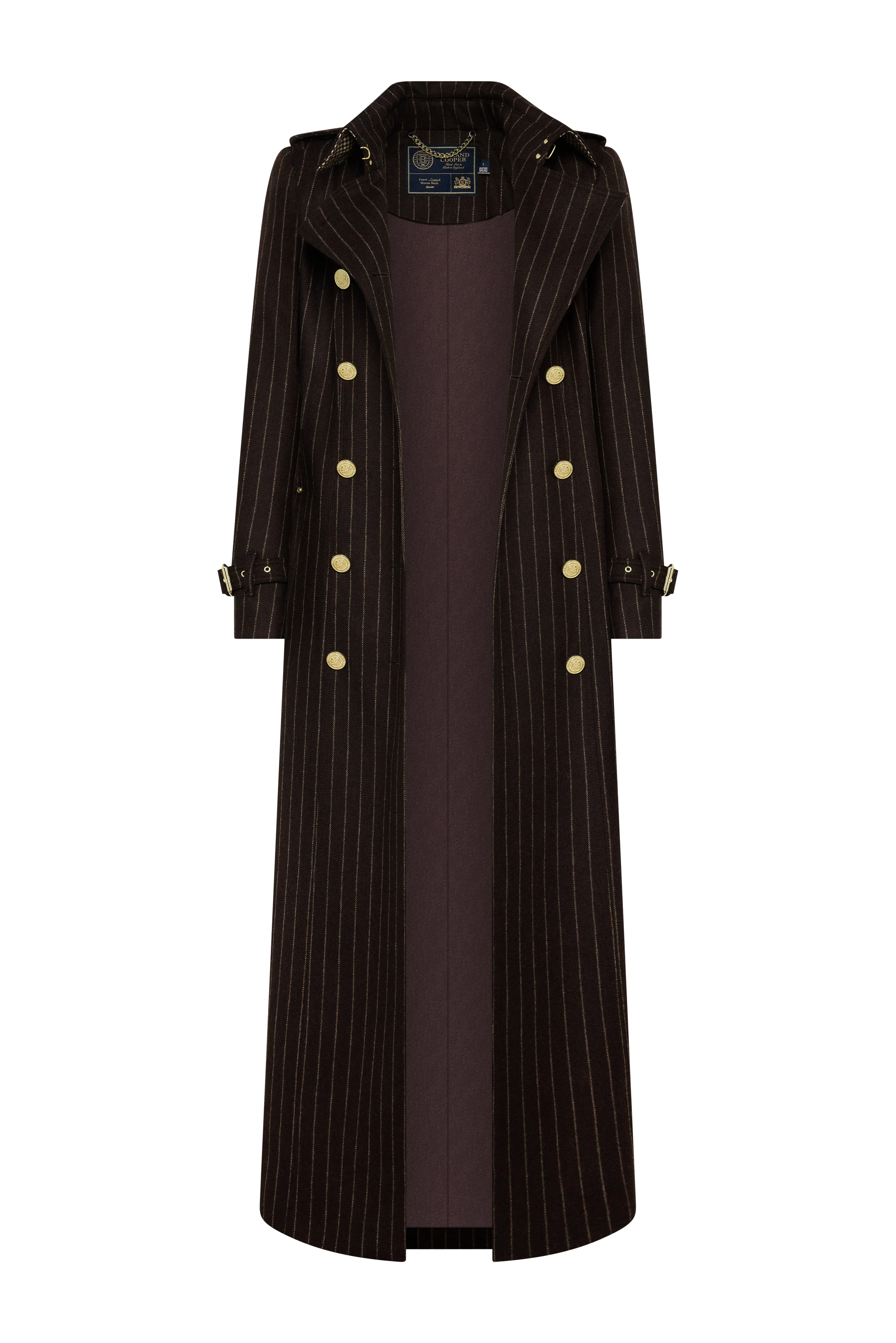 Full Length Marlborough Trench Coat (Chocolate Pinstripe) - Image 10