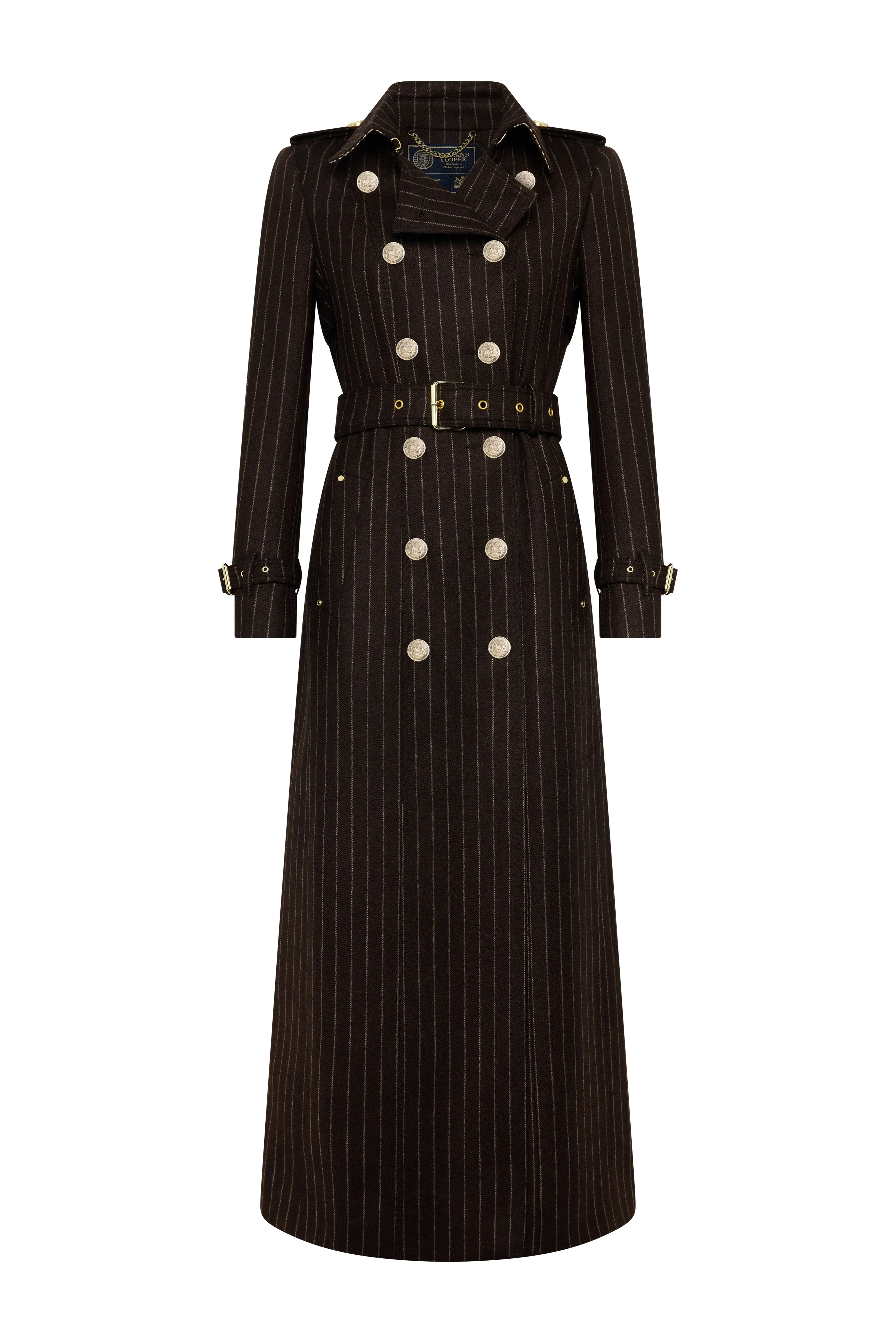 Full Length Marlborough Trench Coat (Chocolate Pinstripe) - Image 4