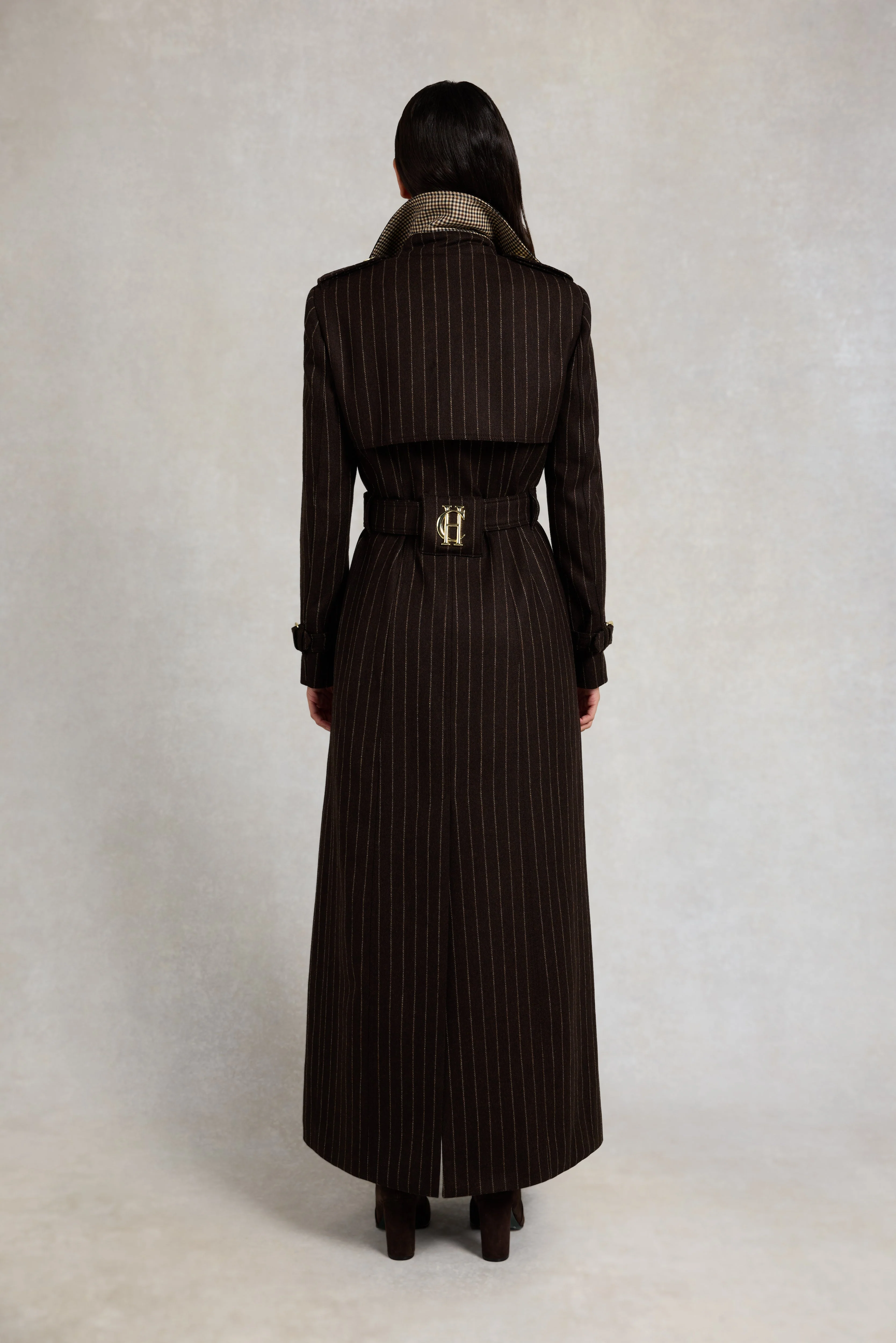 Full Length Marlborough Trench Coat (Chocolate Pinstripe) - Image 5