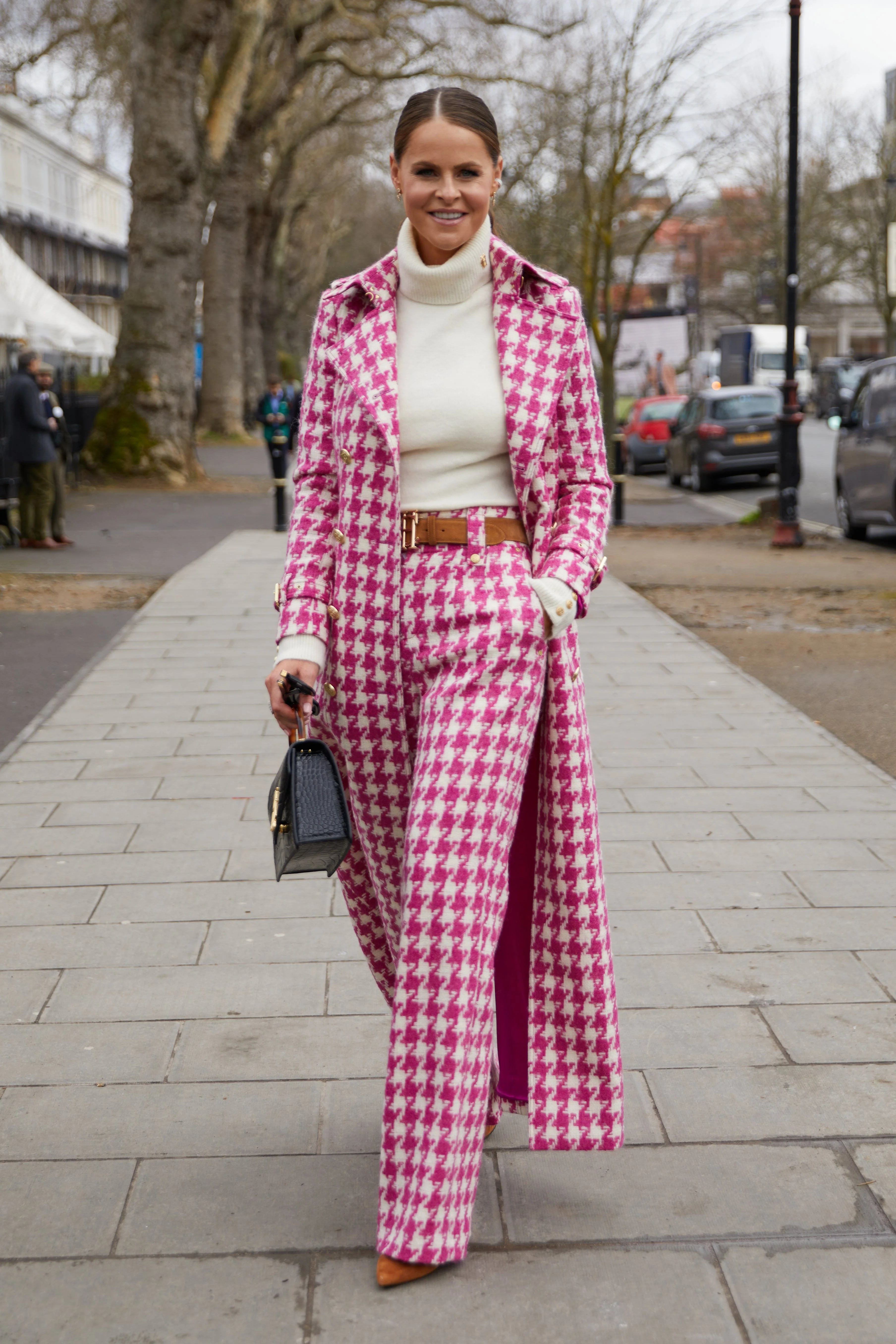 Full Length Marlborough Trench Coat (Hot Pink Large Scale Houndstooth) - Image 9