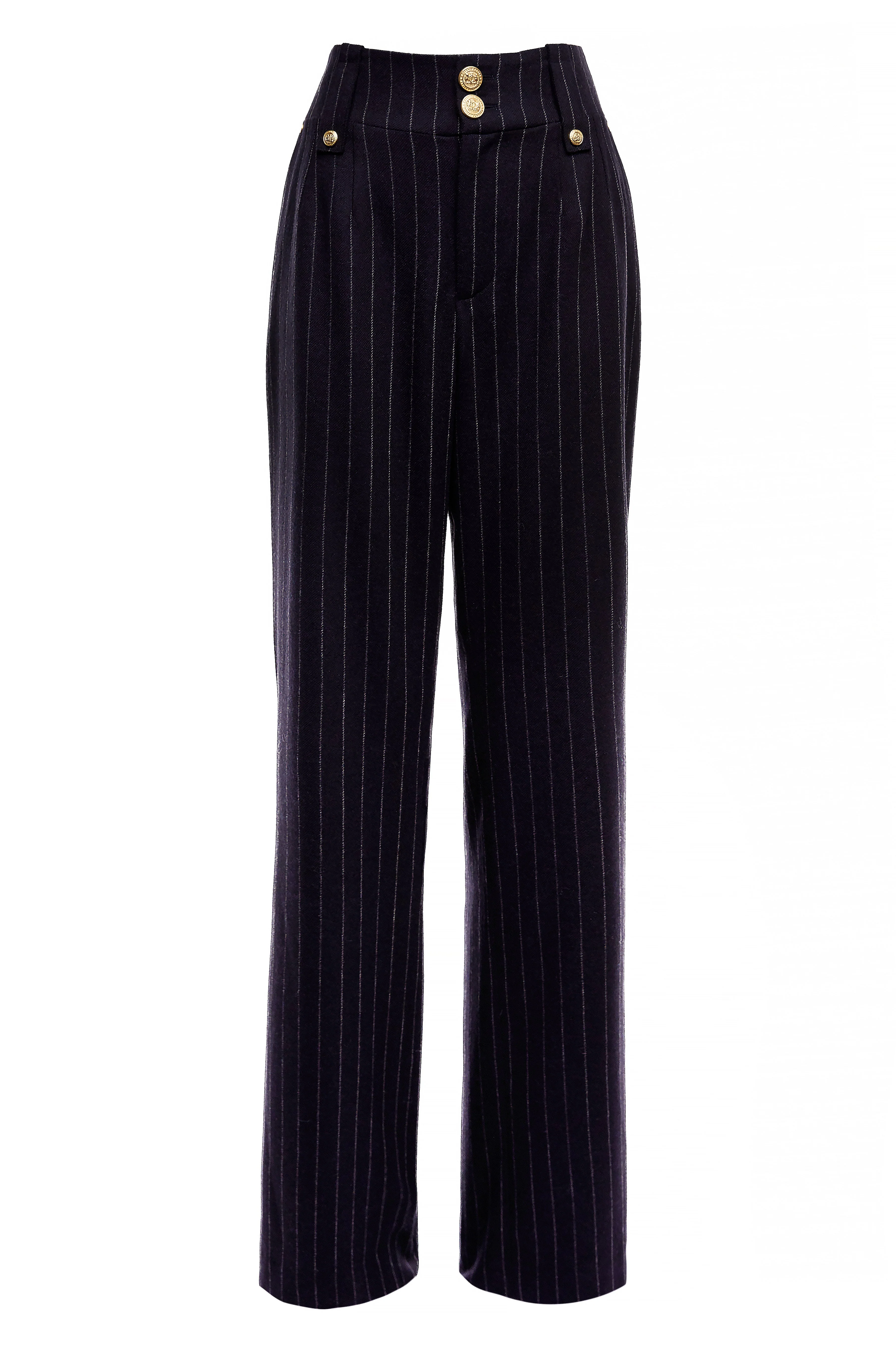 High Waisted Straight Trouser (Navy Chalk Pinstripe) - Image 4