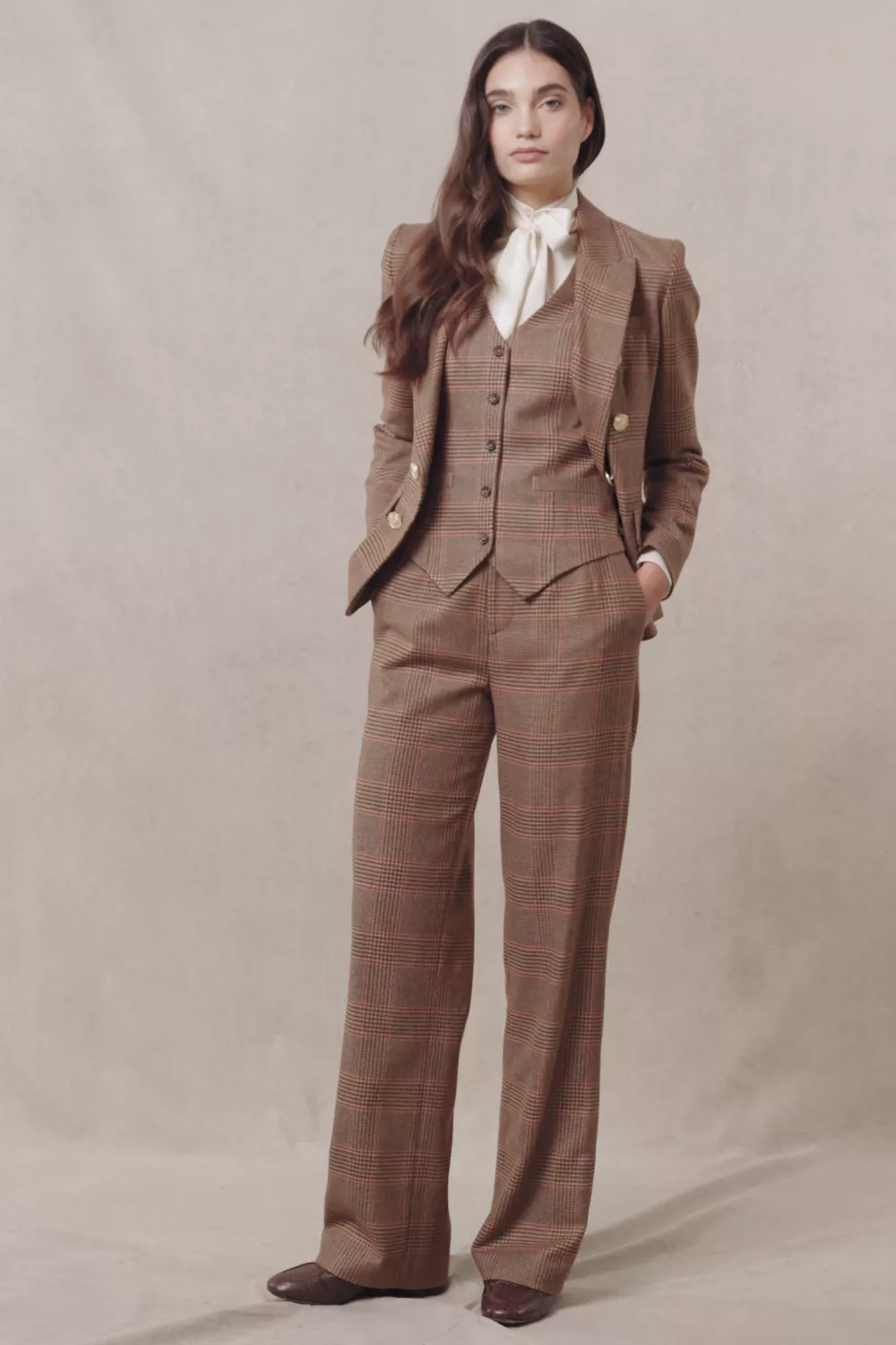 High Waisted Straight Trouser (Clarence Check Merlot) - Image 5