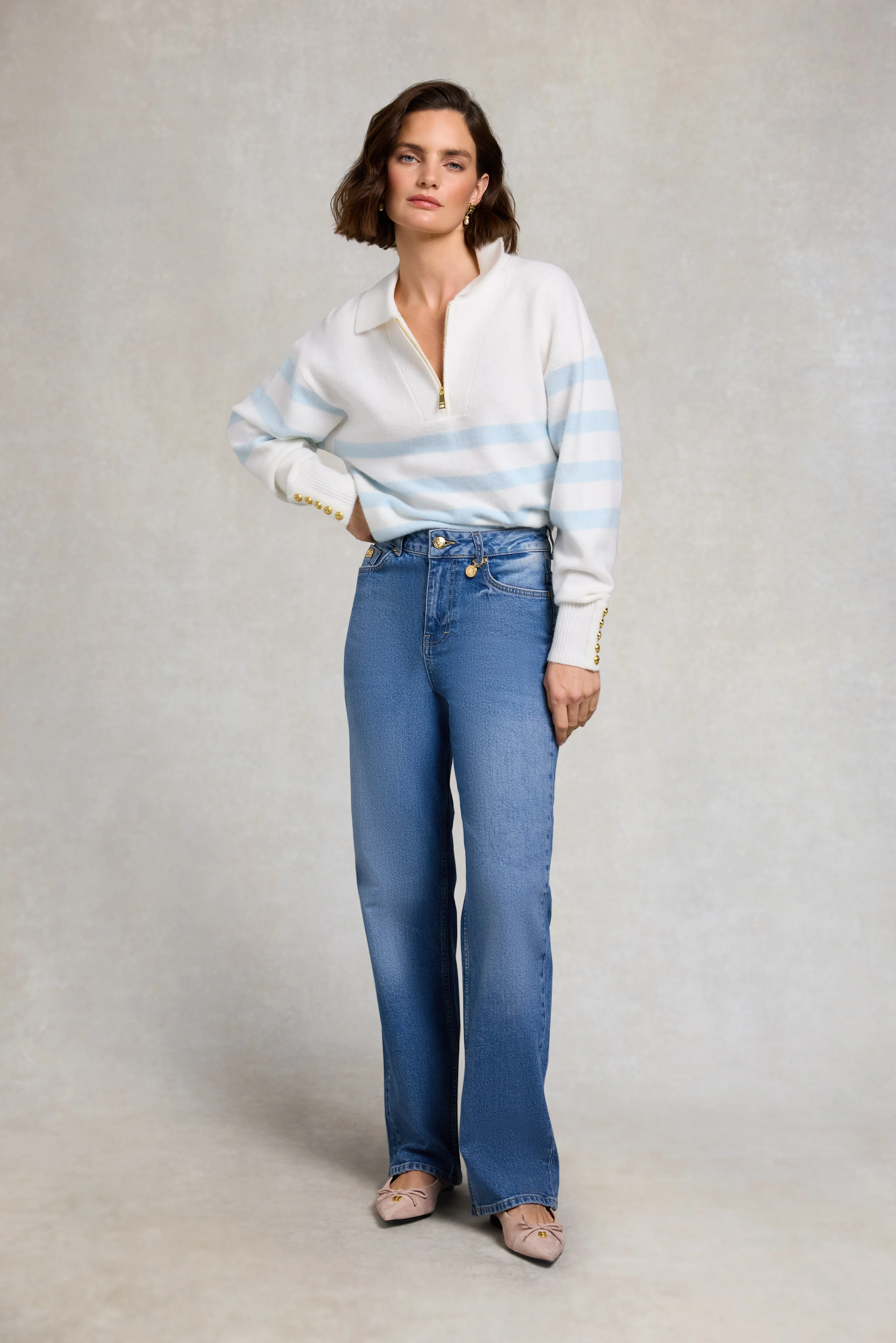 Lydia Quarter Zip Knit (Natural Powder Blue) - Image 6