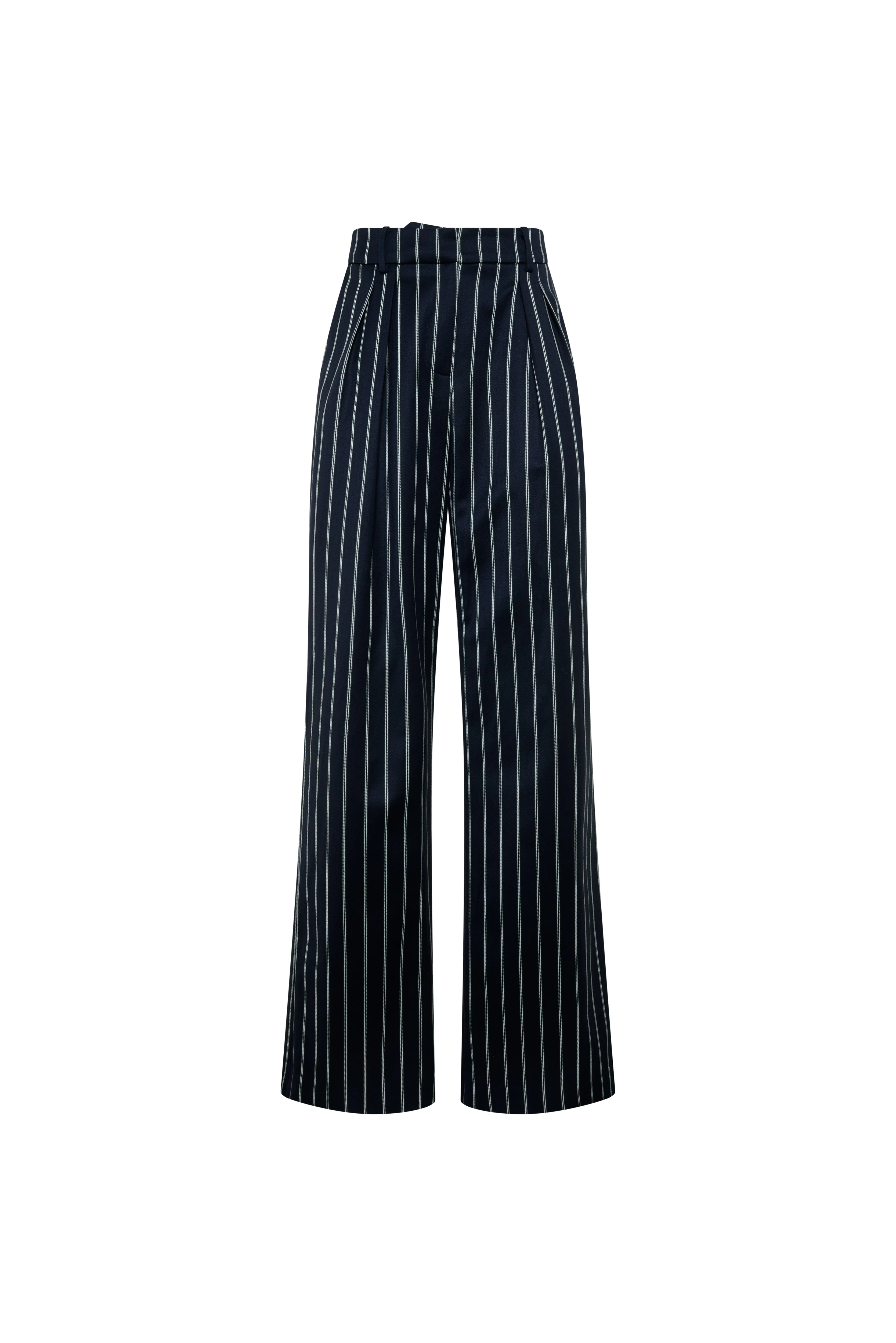 Shoreditch Pleated Trouser (Ink Navy Wide Stripe) - Image 6