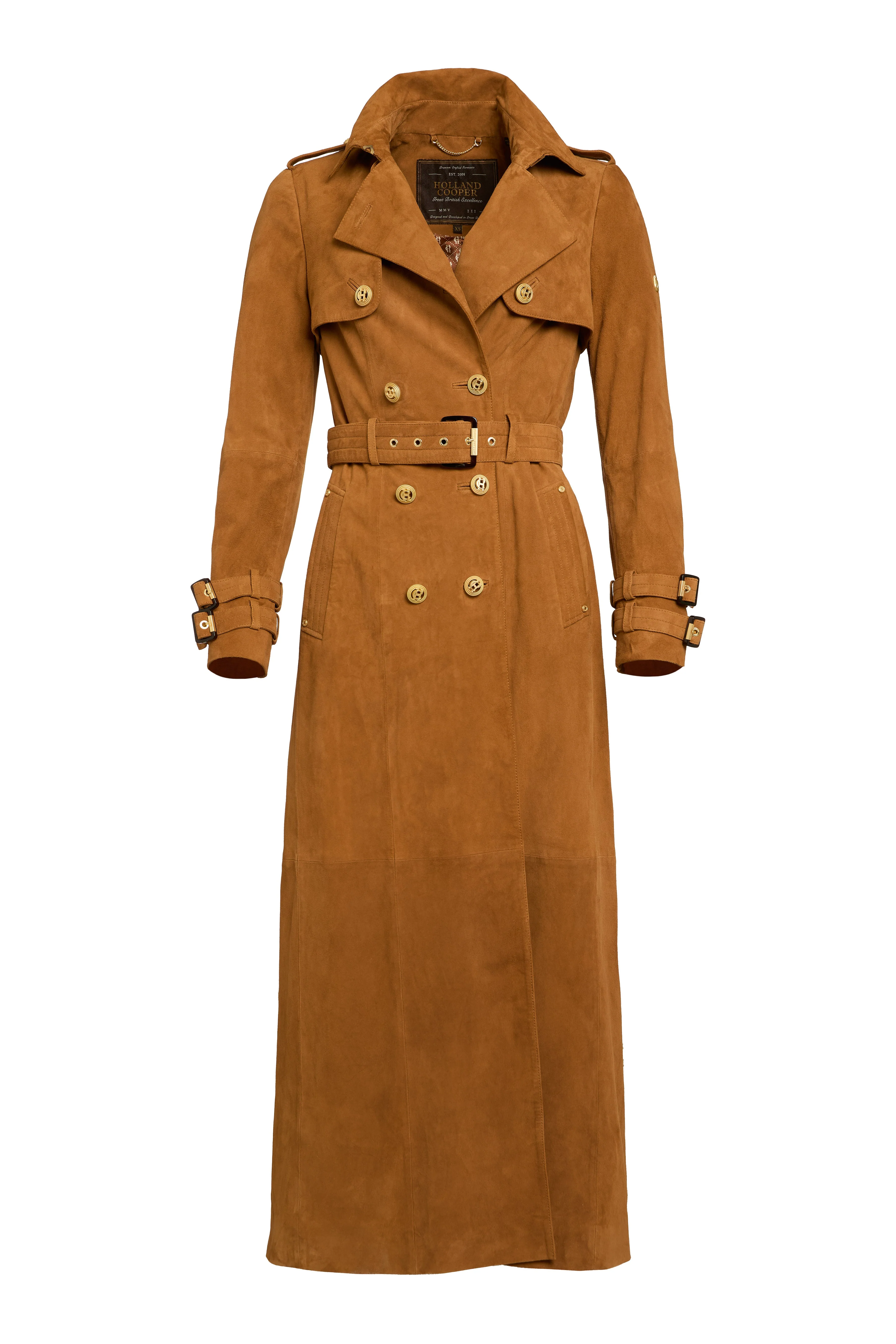 Full Length Sloane Suede Trench Coat (Tan) - Image 4